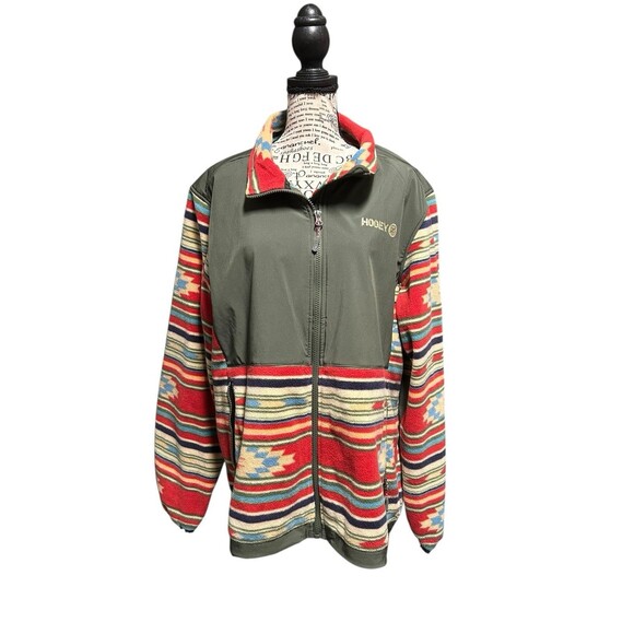 Hooey Olive Tech Fleece Full Zip Jacket Women's 2X Aztec Southwestern Print - Picture 1 of 8